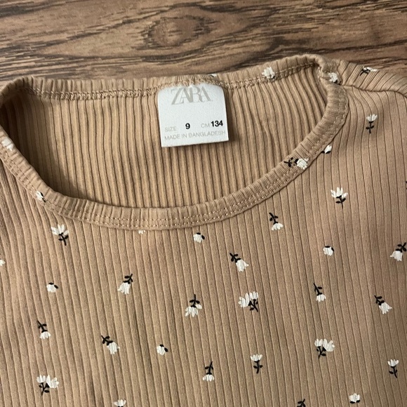Zara girl long sleeve ribbed shirt floral size 9 - Picture 2 of 2